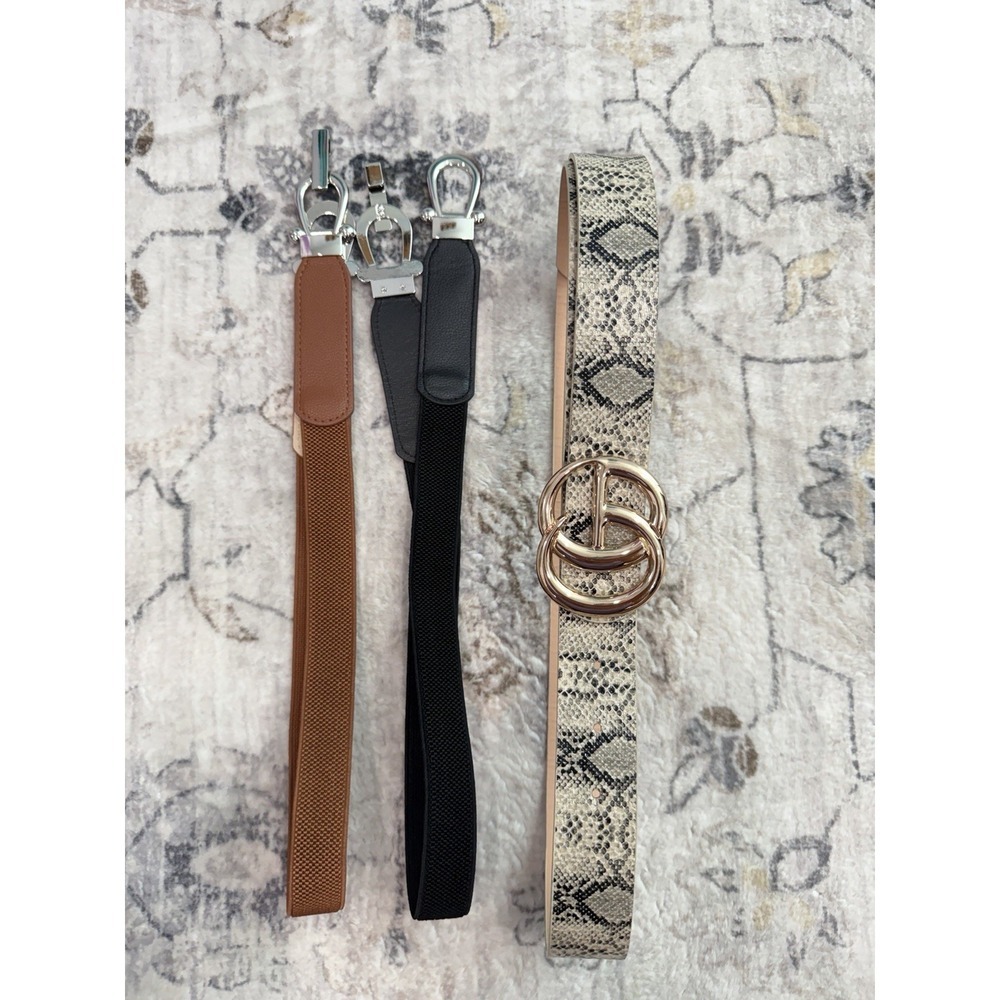 Women's Belt Bundle Set of 3 Fashion Belts Black Brown Waist Belts Casual Dress